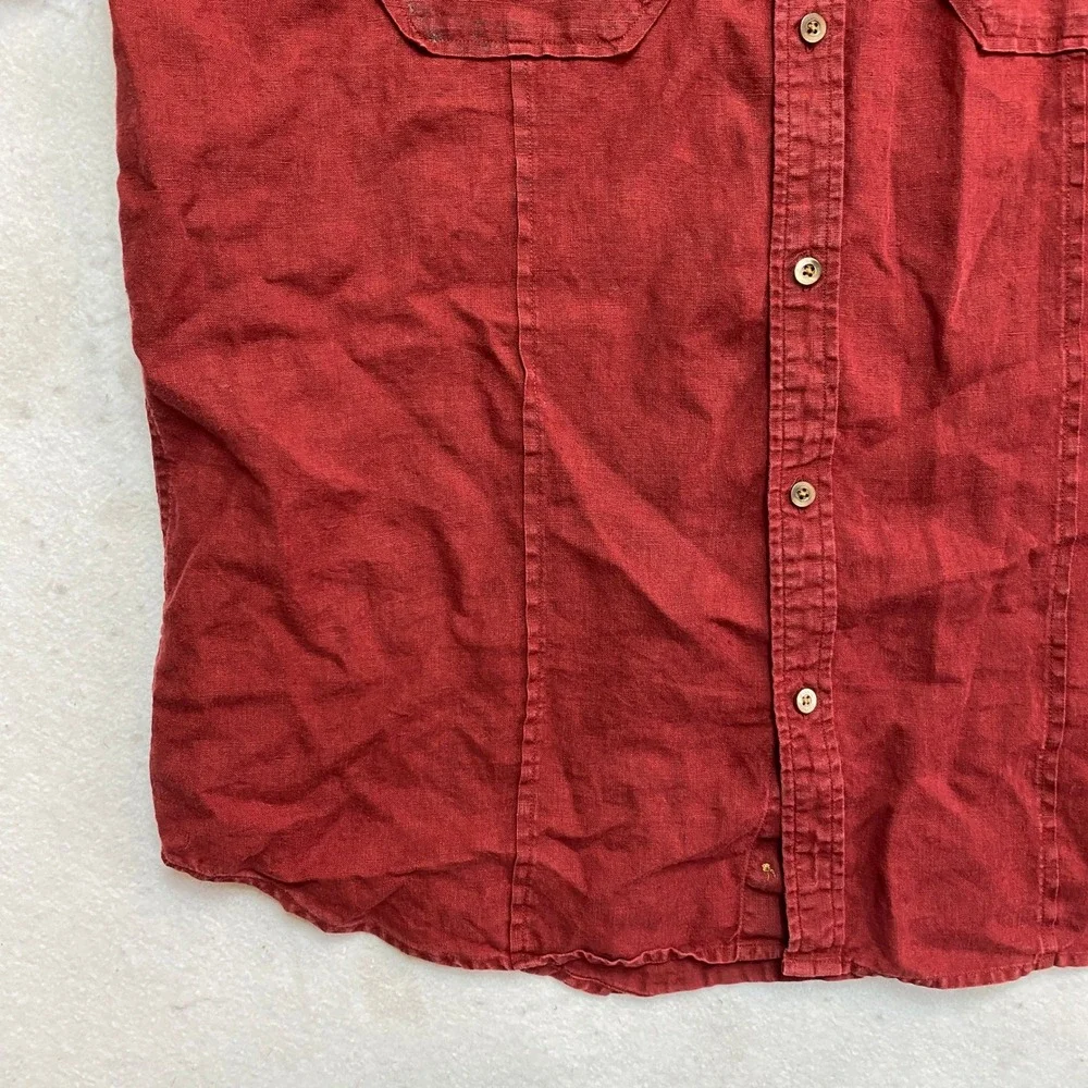 Banana Republic Shirt Mens XL Red Short Sleeve Linen Safari Pocket Button Up